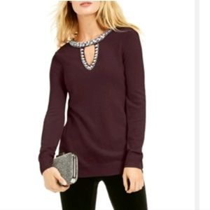INC Burgundy Embellished Cashmere Sweater Small